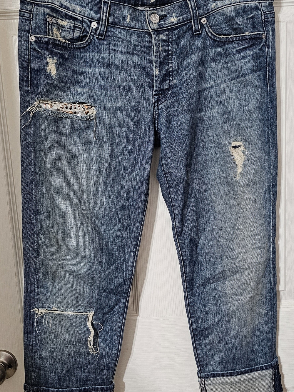 7 For All Mankind Blue Denim Jeans with Subtle Distressing Size 30